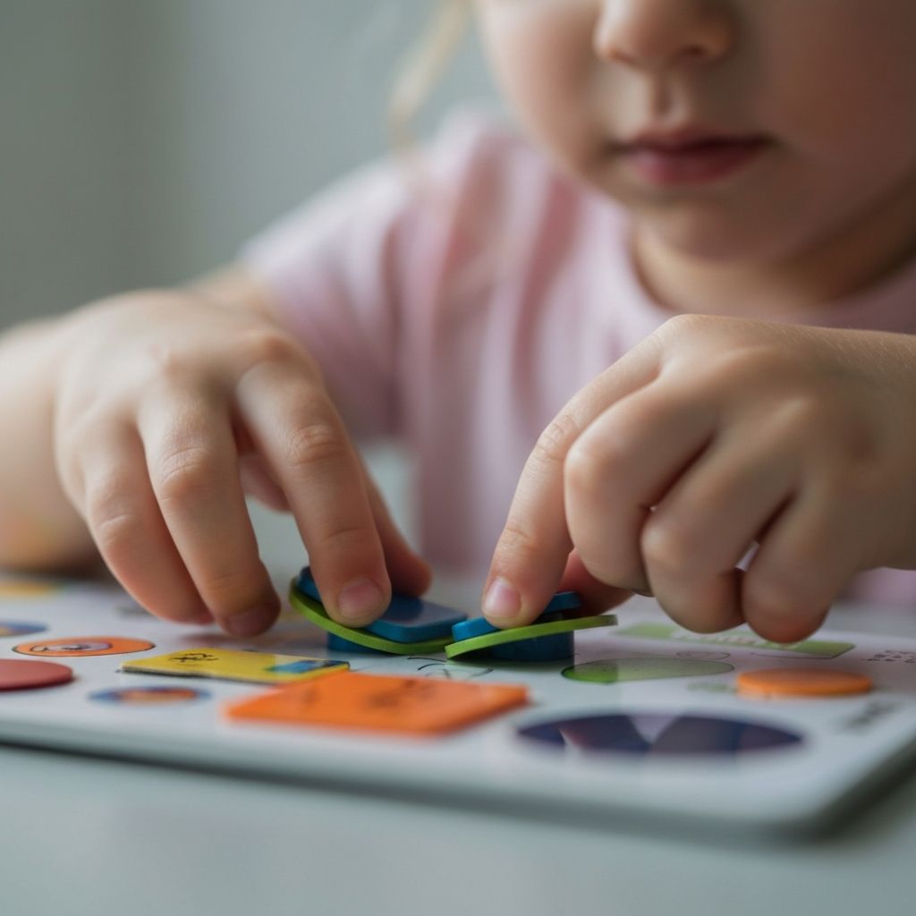 Criança usando material educativo